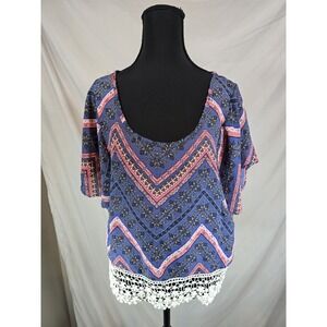 Living Doll Boho Womens Blouse In Blue Size Small Made In USA Oversized